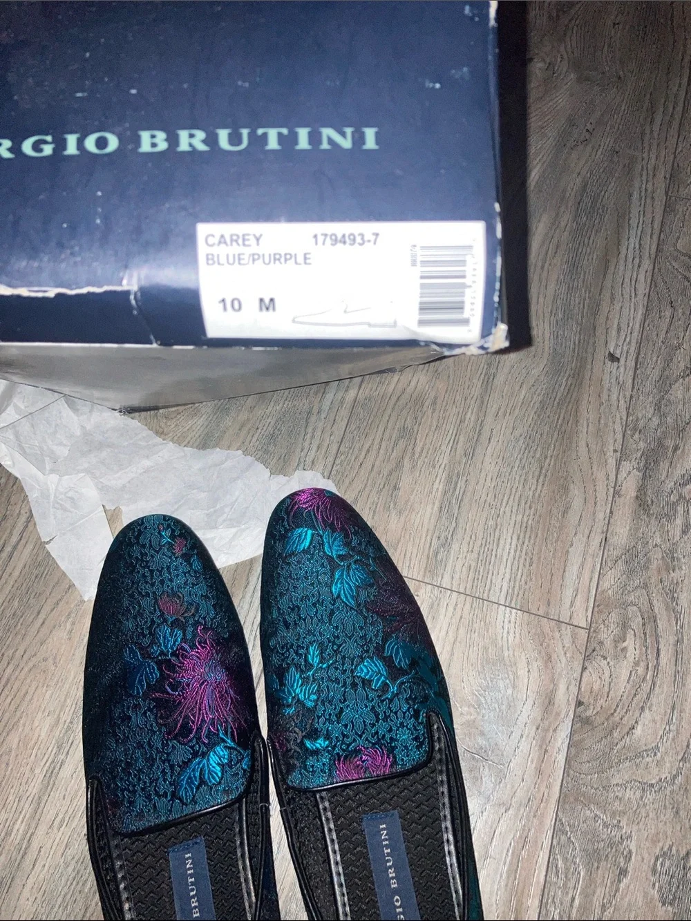 Giorgio Brutini Teal and Purple Floral Jacquard Slip-On Loafers